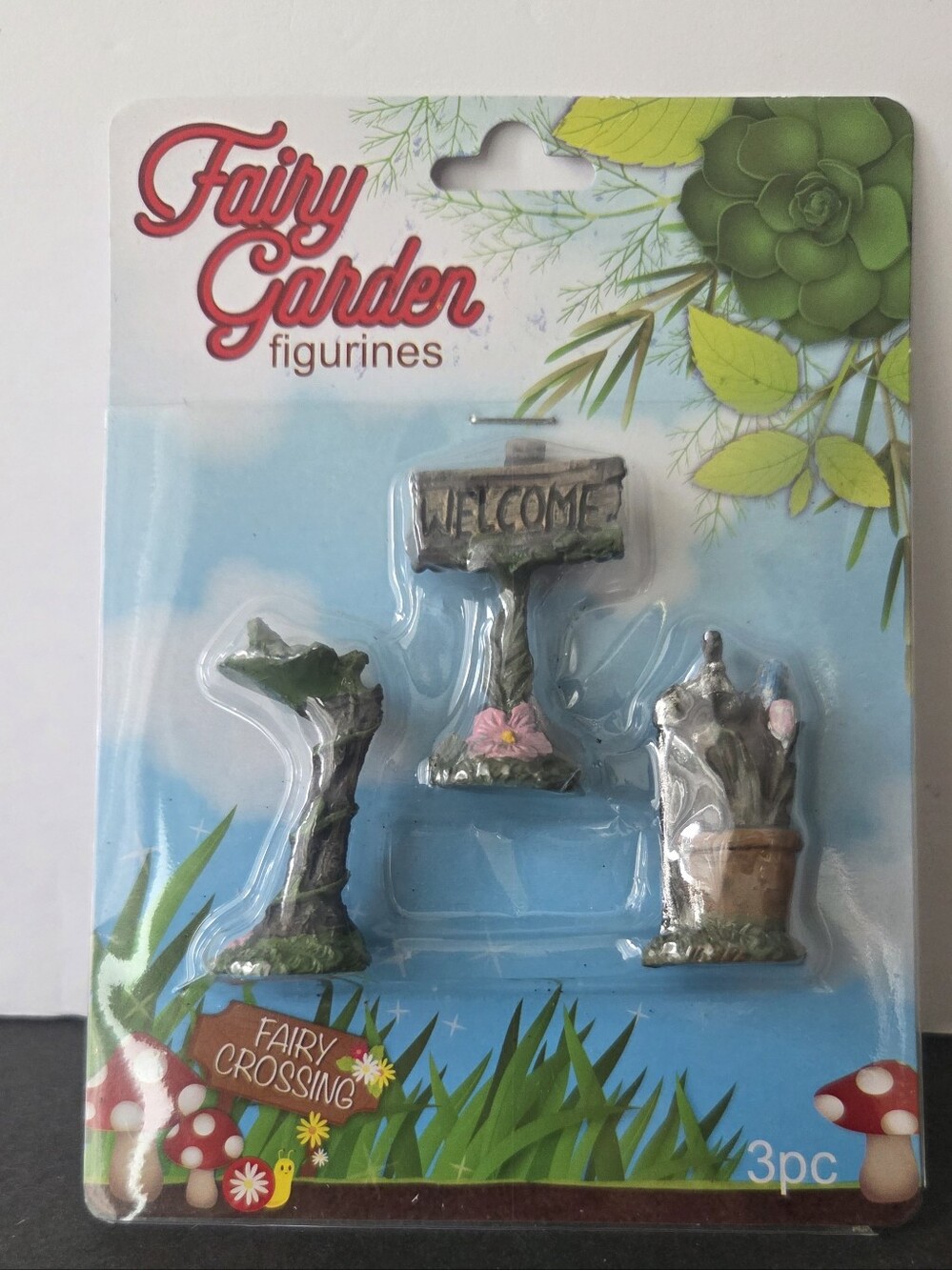 Fairy Garden Figurines 3-Piece Resin Welcome Set Home Decor